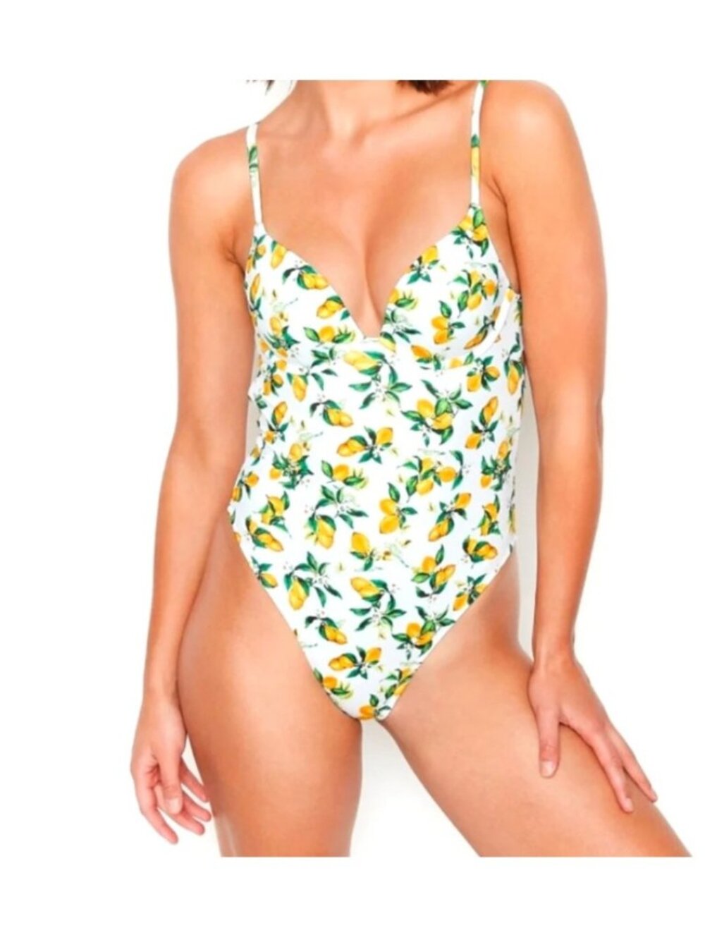 Victoria's Secret lemon pattern swimsuit one piece wired padded push up large